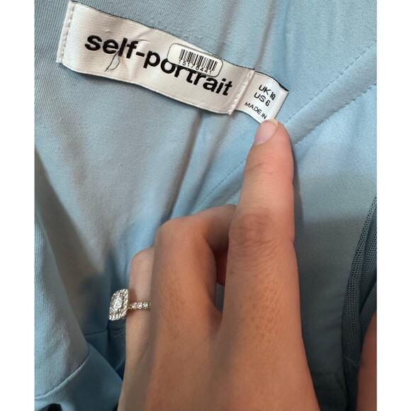 Self Portrait Blue Off The Shoulder Cold Shoulder Sheer Sleeve Top Size 6 - Picture 9 of 10